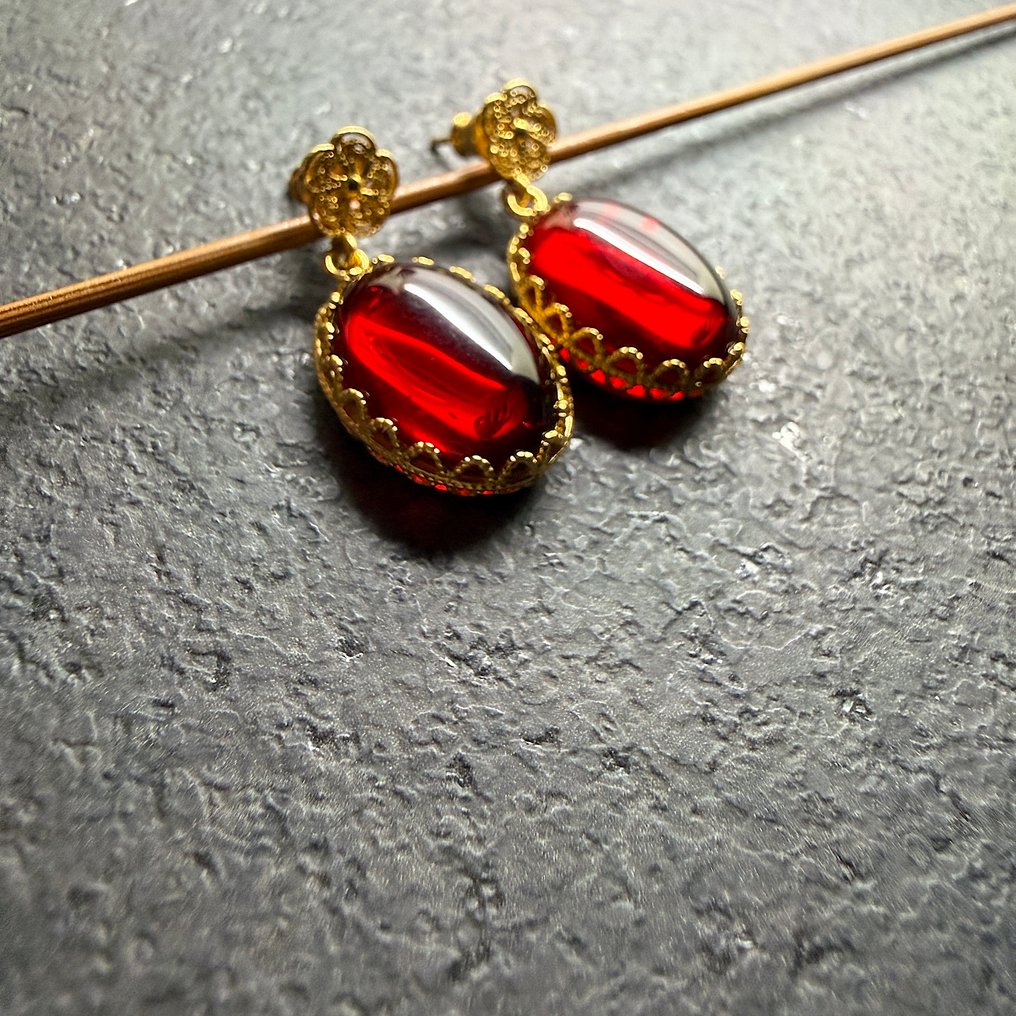 Natural Baltic amber earrings in sterling silver - Amber - Succinite / fossilized pine tree resin (No reserve price) #1.0