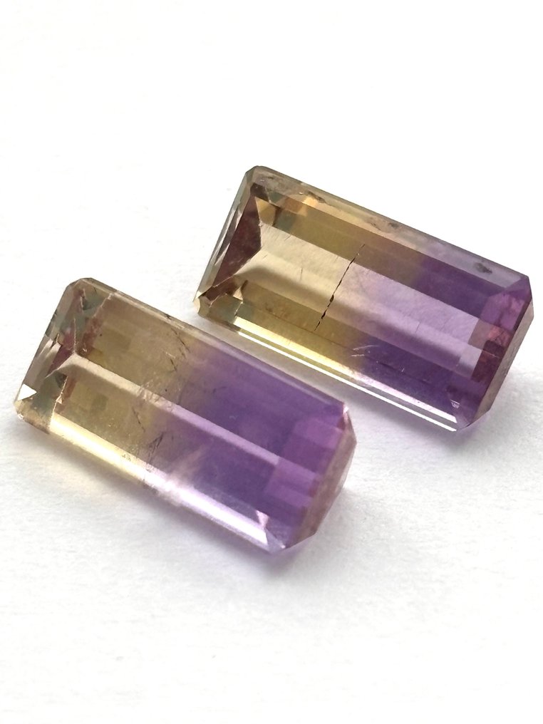 2 pcs  紫色, 黄色 紫黄晶  - 7.20 ct - 西班牙宝石学院（IGE） #1.0