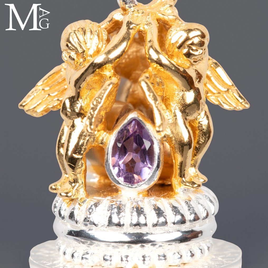 Αγγελικό ασημένιο αιωρόπτερο με διαφανές χαλαζία, όπλες, γαληνίτη και αμέθυστο. - Ύψος: 530 mm - Πλάτος: 76 mm- 36 g #4.3