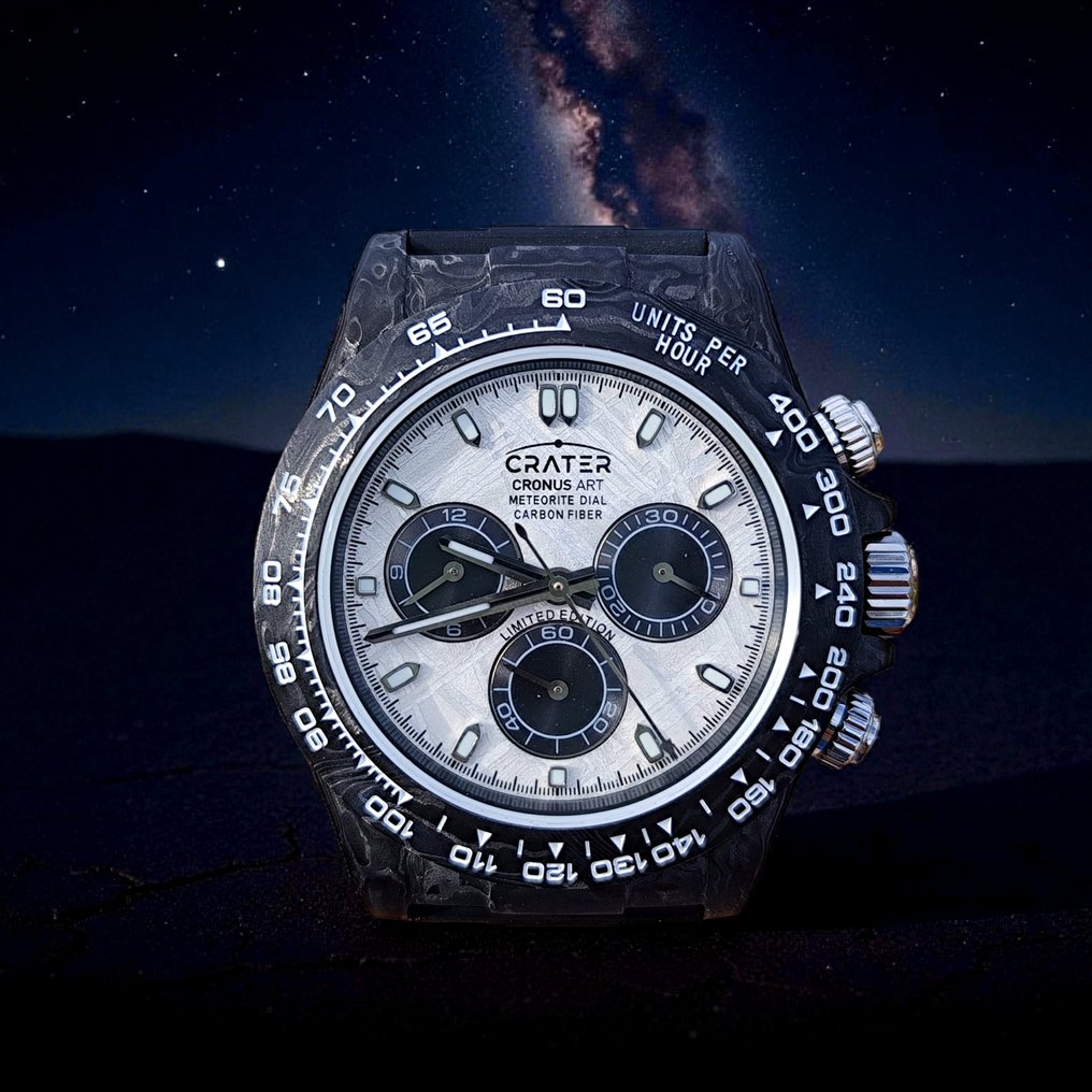 Orologio di lusso in meteorite di ferro. Movimento meccanico / Cassa in carbonio / Vetro in cristallo di zaffiro. - 75 g #1.0