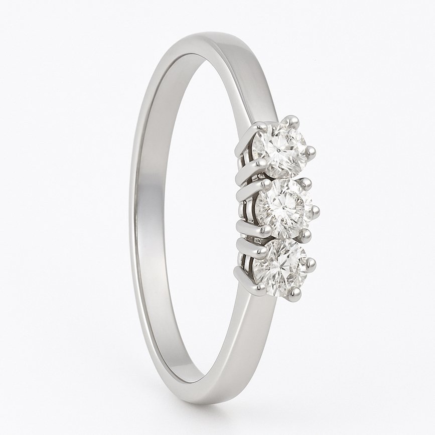 戒指 - 18K包金 白金 -  0.18ct. tw. 钻石 (天然)  #1.0