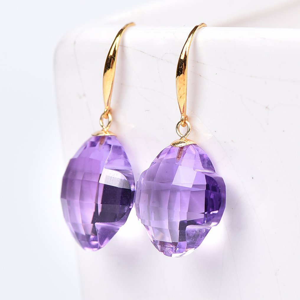 没有保留价 - 耳环 - 18K包金 黄金 紫水晶 - ALGT 认证 #4.3