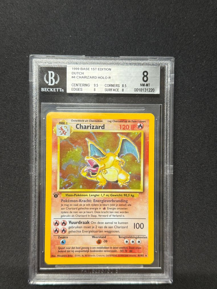 Pokémon - 1 Graded card - Charizard 4 First edition, Foil - Beckett 8 - Various sets #1.0
