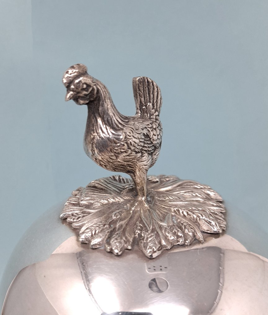 蛋架套装 - 镀银 - 蛋保温器 公鸡顶饰 #3.2