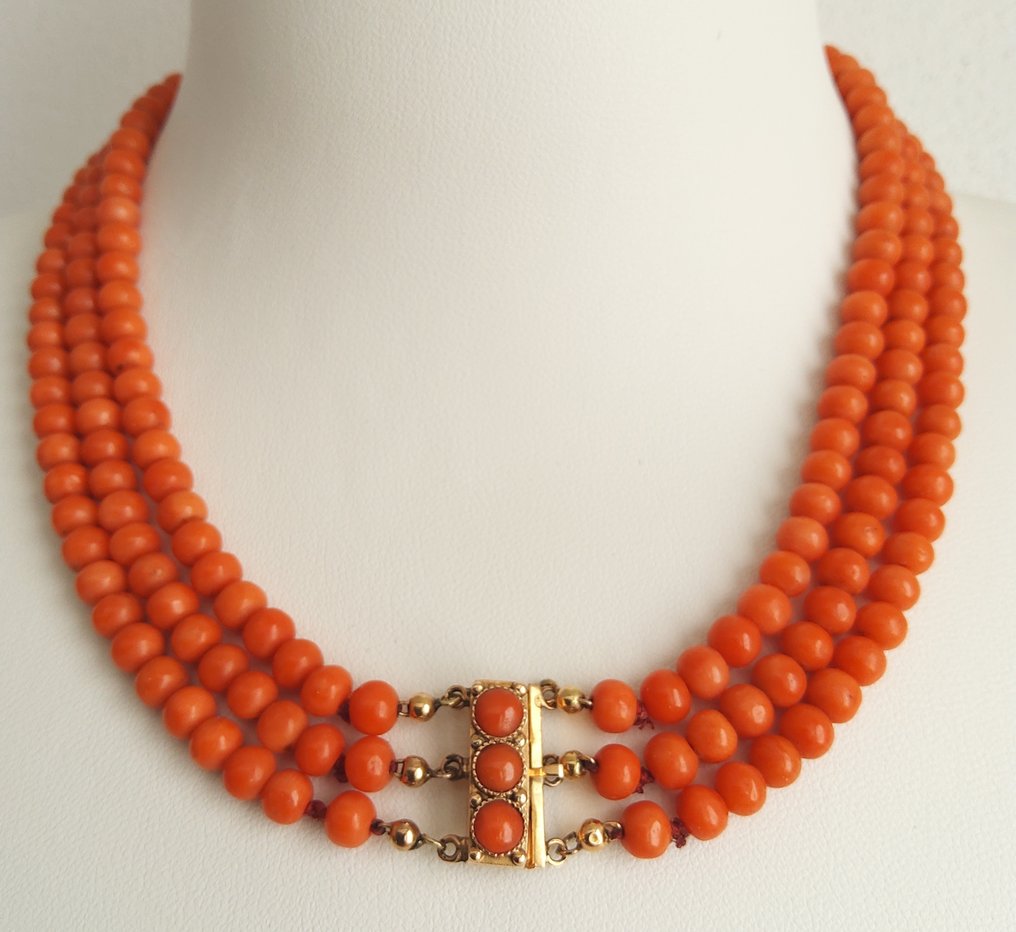 Chain - 14 kt. Yellow gold - Salmon / Red Coral #1.0