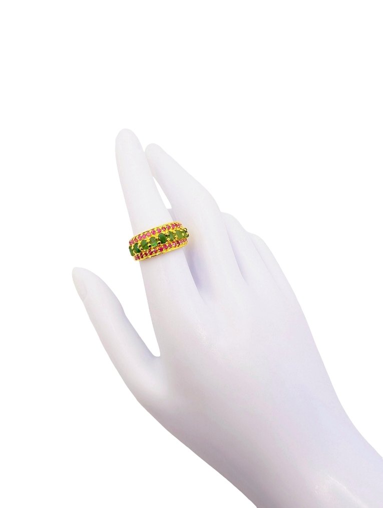 No reserve price - Ring Silver Emerald - Ruby - Art Deco - 13.50 kt. #3.2