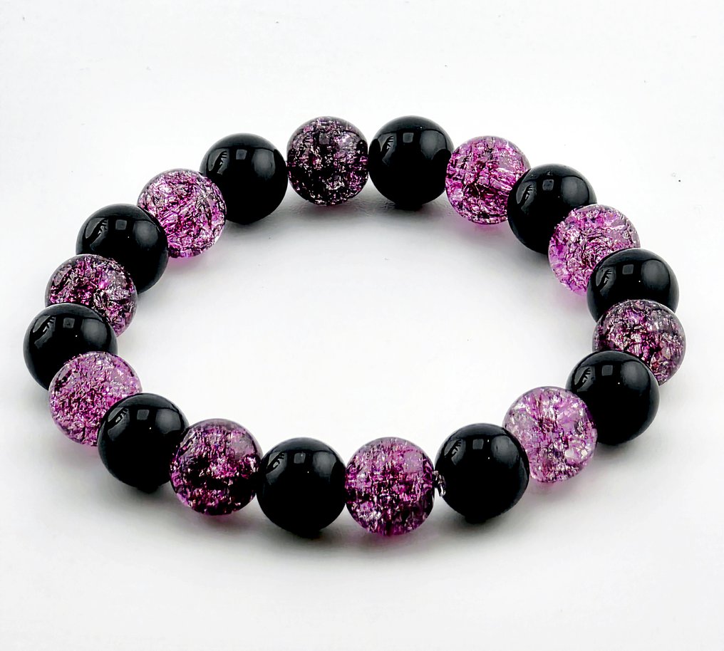 瑪瑙 - 黑色缟玛瑙配裂纹石英——时尚的双能量设计 - 手鈪 #1.0