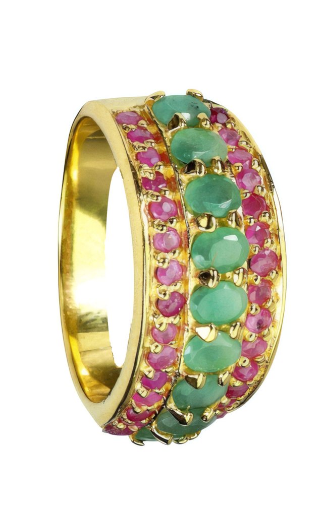 No reserve price - Ring Silver Emerald - Ruby - Art Deco - 13.50 kt. #1.0