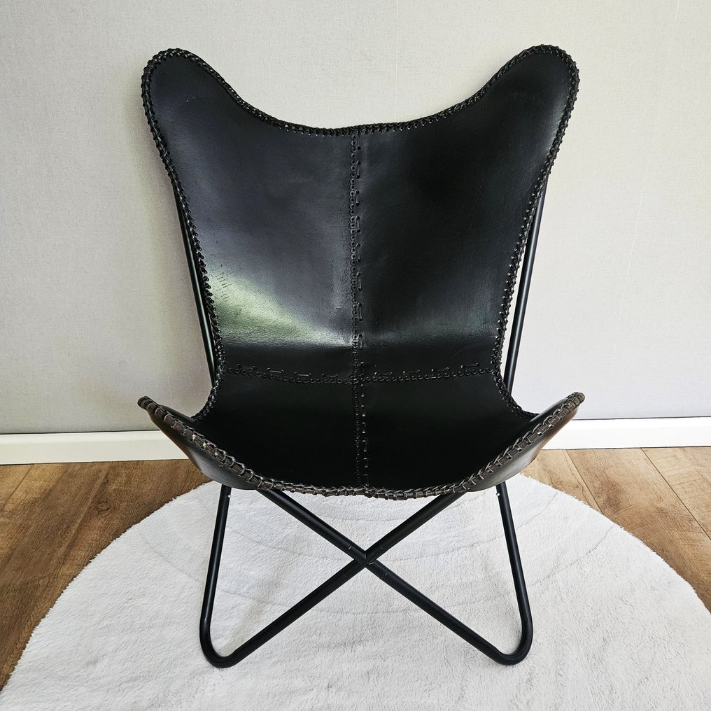 椅子 - (金属架)蝶形帆布躺椅 (3107) - 皮革, 金属 #1.0