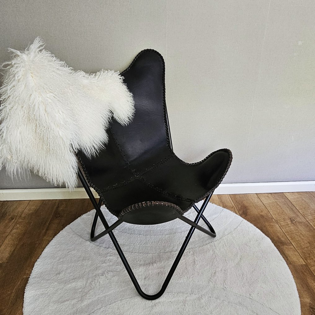 椅子 - (金属架)蝶形帆布躺椅 (3107) - 皮革, 金属 #1.0