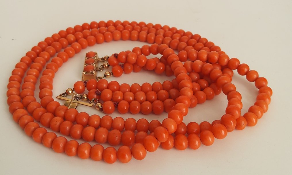 Chain - 14 kt. Yellow gold - Salmon / Red Coral #4.3