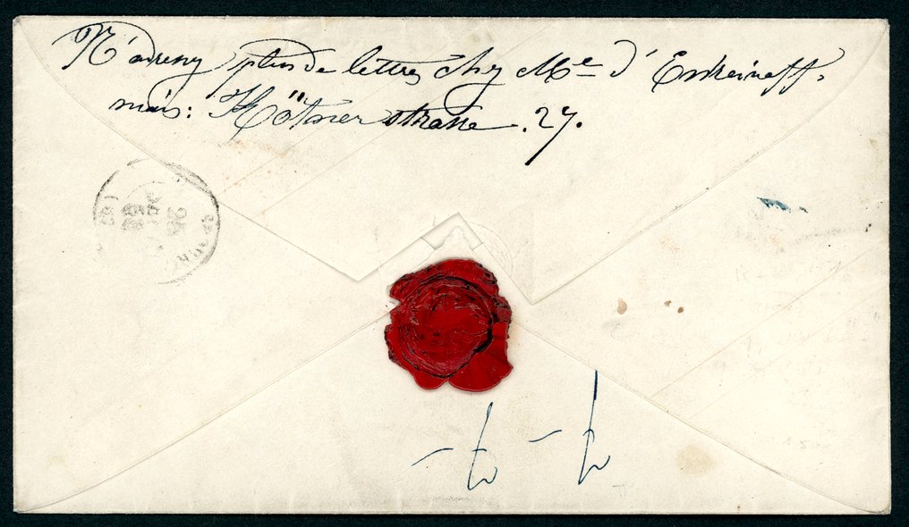 普魯士 1852 - GA 4 棕色信封，附加邮资1/2 棕色橙色国际信件，寄往法国 - Ganzsache 4 Sgr. oktogon #2.1