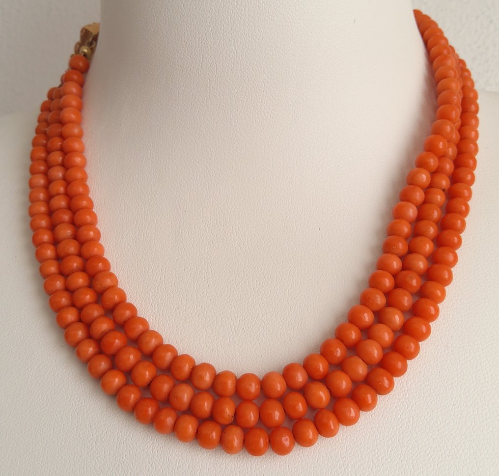 Chain - 14 kt. Yellow gold - Salmon / Red Coral #1.0