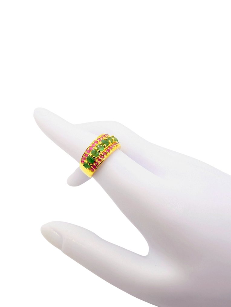 No reserve price - Ring Silver Emerald - Ruby - Art Deco - 13.50 kt. #4.3