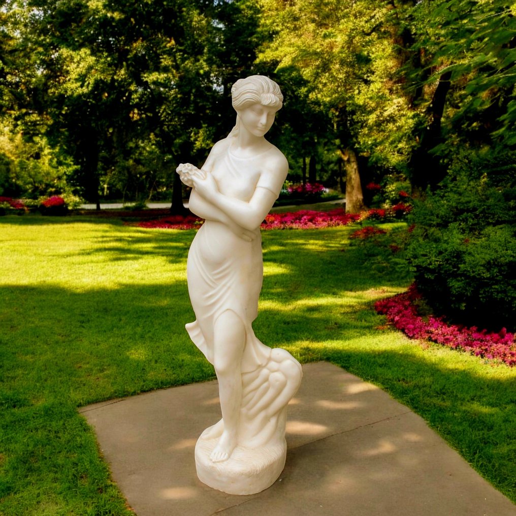 Statue, Giovane fanciulla con fiori - 120 cm - Marble #3.2