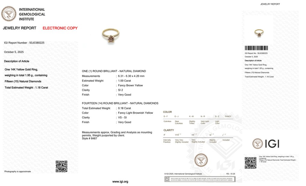 Anillo - 14 quilates Oro amarillo -  1.18ct. tw. Diamante (Color natural) - Diamante #3.2