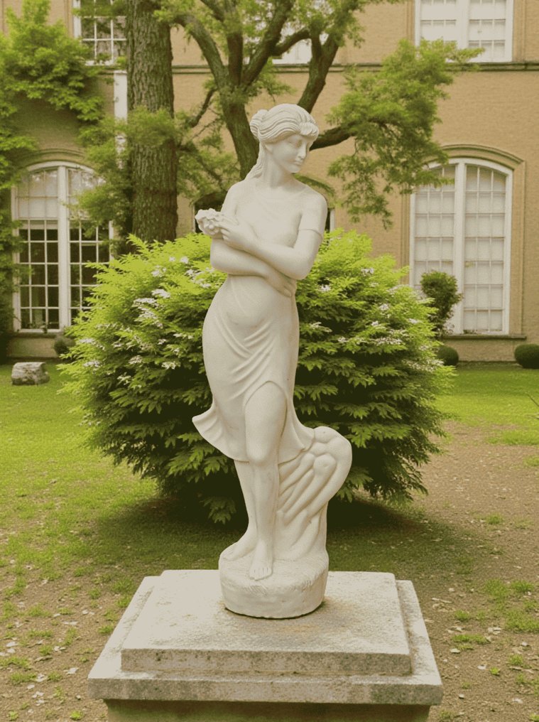 Statue, Giovane fanciulla con fiori - 120 cm - Marble #1.0