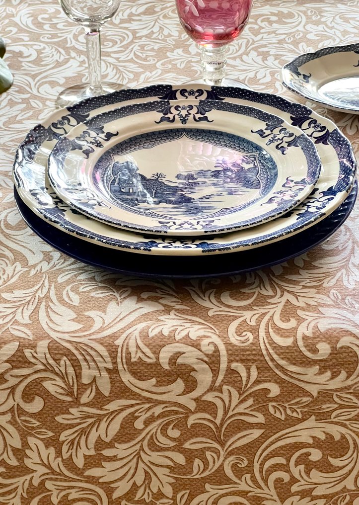 适用于宽大餐桌的带有雅典娜叶子图案的印花桌布，花卉装饰的亚麻绸。优雅的装饰风格。 - 桌布  - 270 cm - 180 cm #1.0