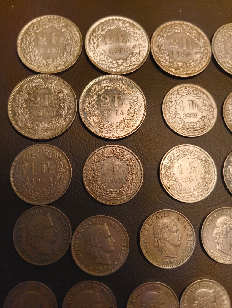 Schweiz. Lot of 60+ coins, incl. silver, 5, 10, 20 Rappen & 1/2, 1, 2 Francs - XIX/XXI cent. (Ingen mindstepris) #1.0