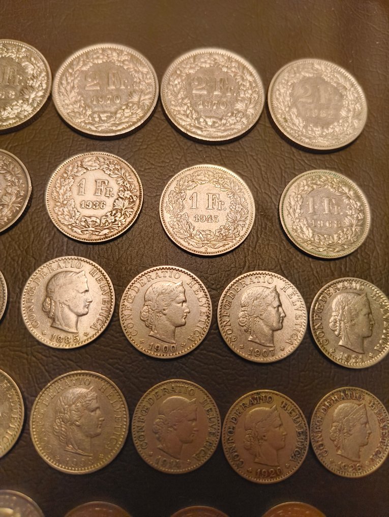 Schweiz. Lot of 60+ coins, incl. silver, 5, 10, 20 Rappen & 1/2, 1, 2 Francs - XIX/XXI cent. (Ingen mindstepris) #2.1