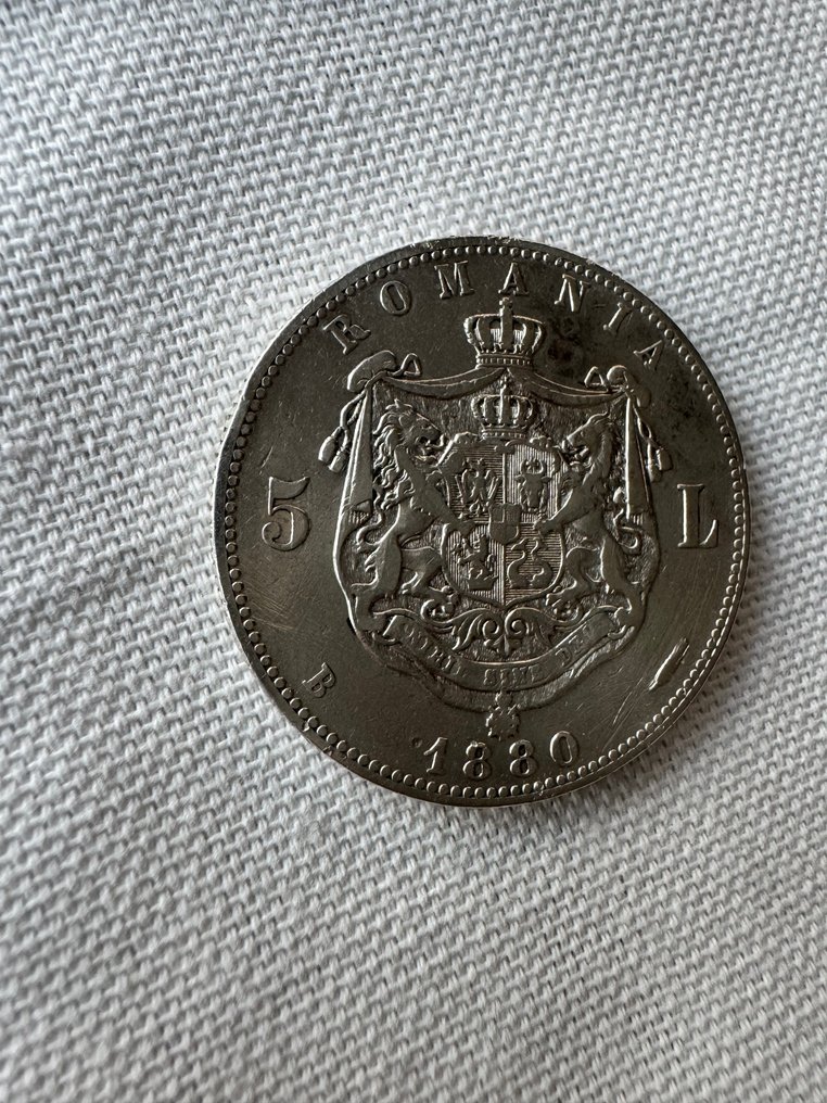 Románia. Carol I. 5 Lei 1880 B / Engraver name near rim (Nincs minimálár) #3.2