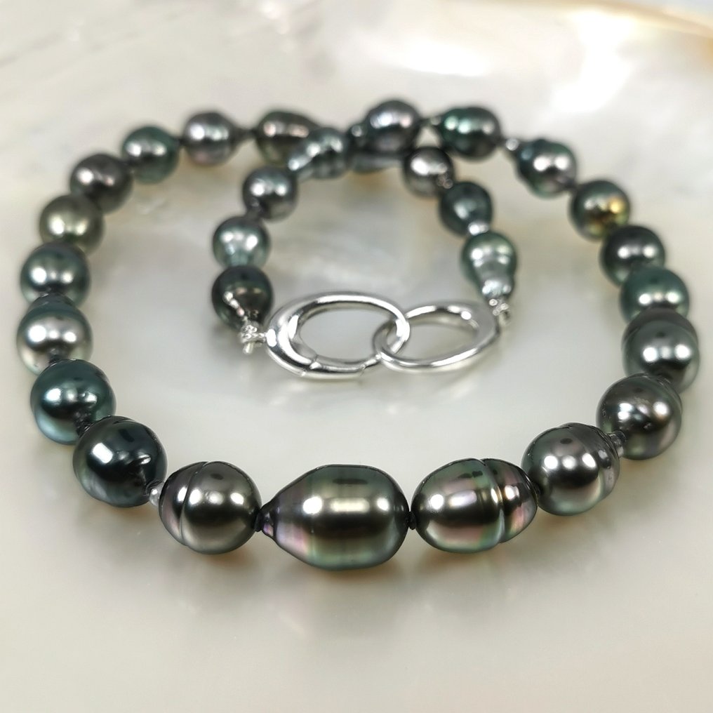 頸鏈 銀 珍珠 - 塔希提 BQ Ø9x11.2毫米 #1.0