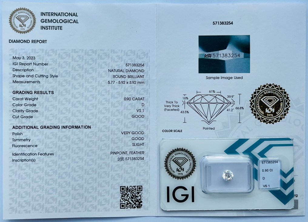 1 pcs Diamant (Natural) - 0.90 ct - Rotund - D (fără culoare) - VS1 - IGI (Institutul gemologic internațional) #3.2