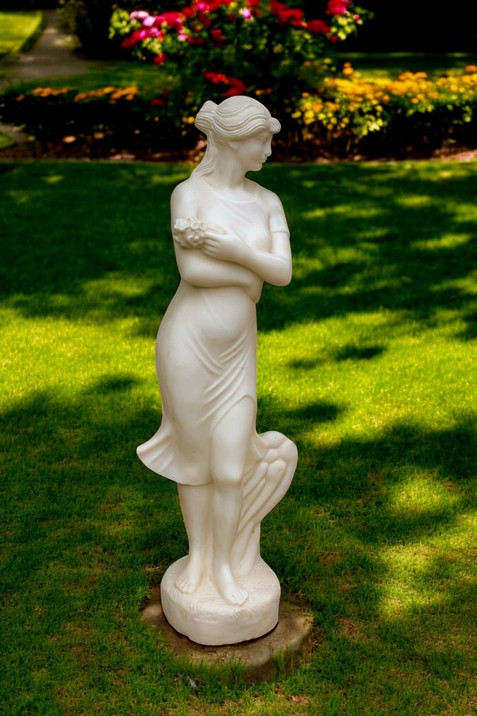 Statue, Giovane fanciulla con fiori - 120 cm - Marble #2.1