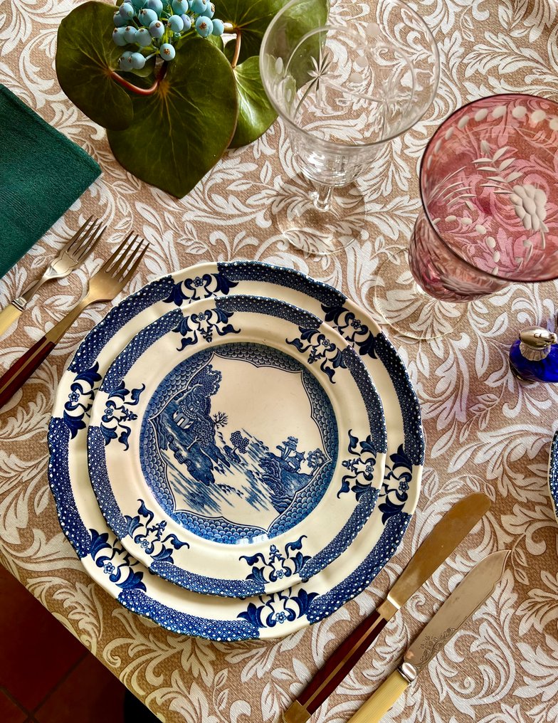 适用于宽大餐桌的带有雅典娜叶子图案的印花桌布，花卉装饰的亚麻绸。优雅的装饰风格。 - 桌布  - 270 cm - 180 cm #2.1