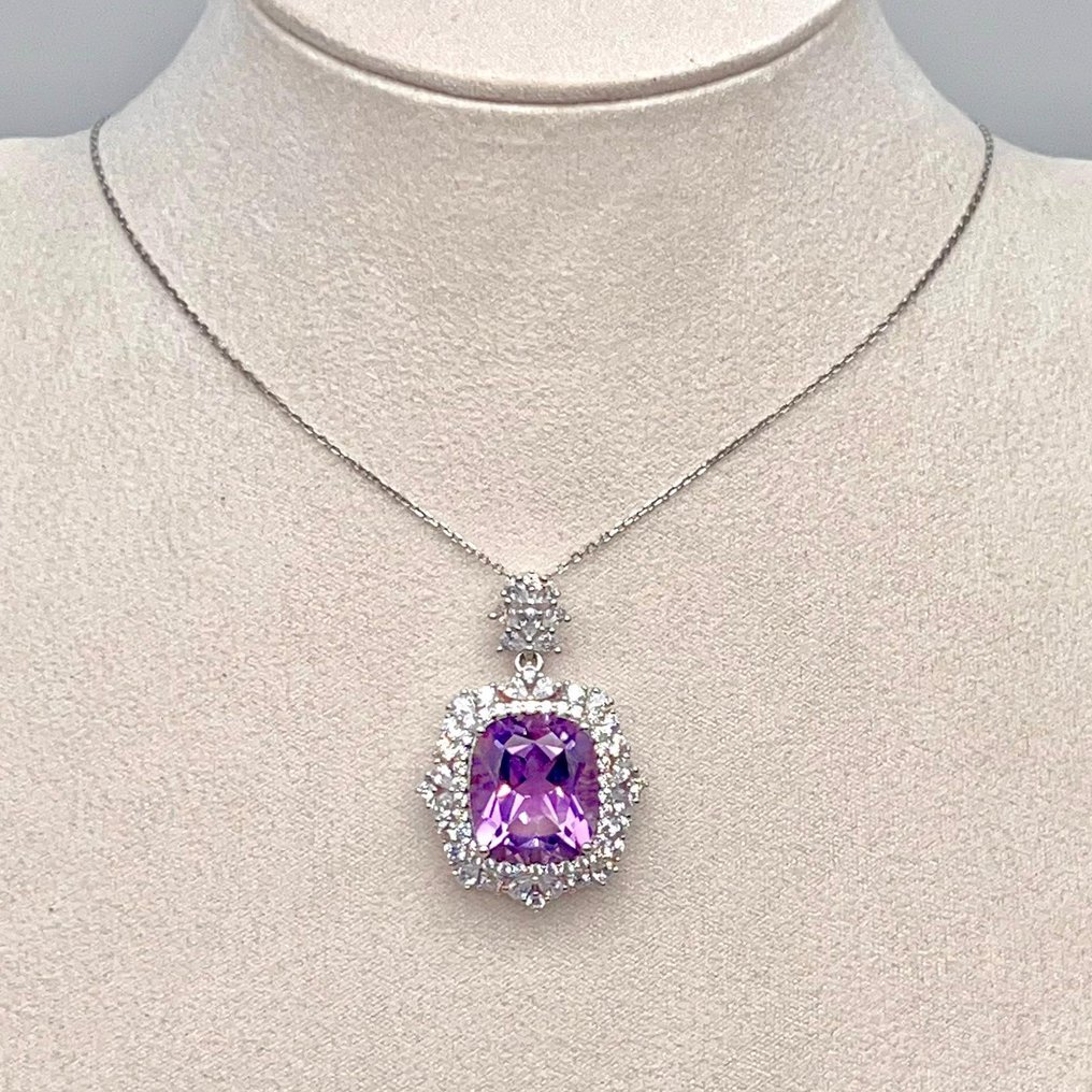 Zonder minimumprijs - Halsketting Zilver Amethist - 9.85ct #2.1