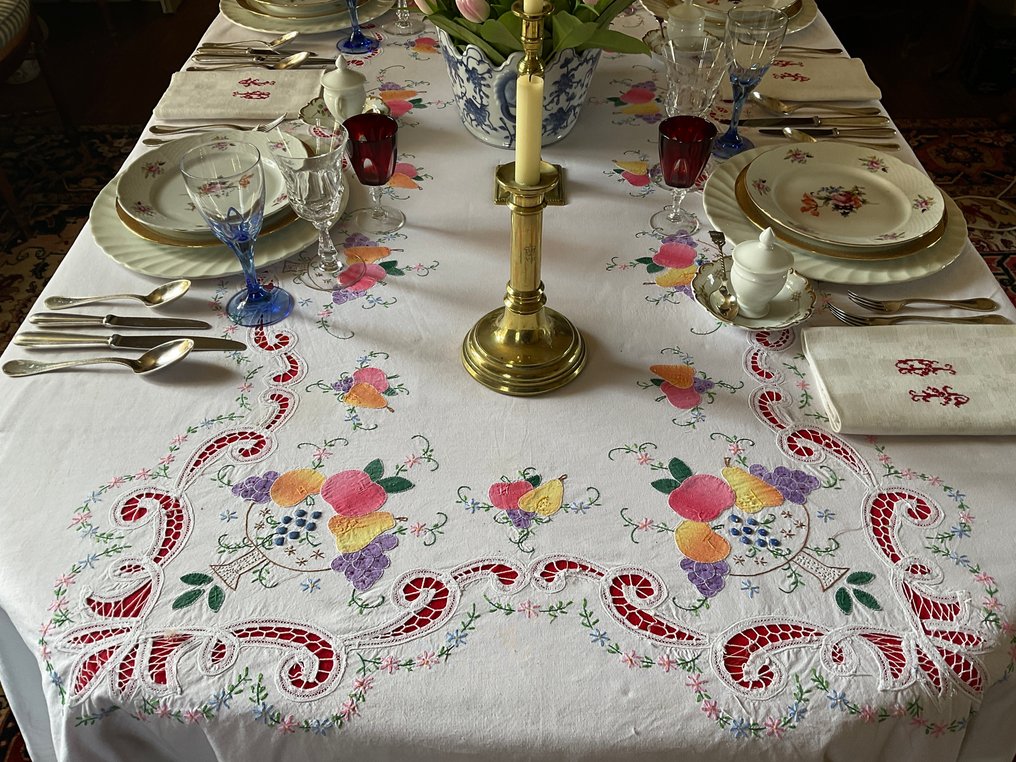 Τραπεζομάντηλο με βαμβακερό appliqué από τις αρχές του 20ού αιώνα. - Ύφασμα  - 2.9 m - 1.65 m #2.1