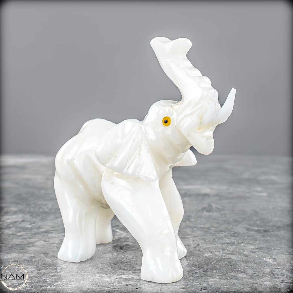 Éléphant en calcite exclusif – Force, grâce et lumière réunies dans un chef-d'œuvre de pierre.- 52.25 g #1.0