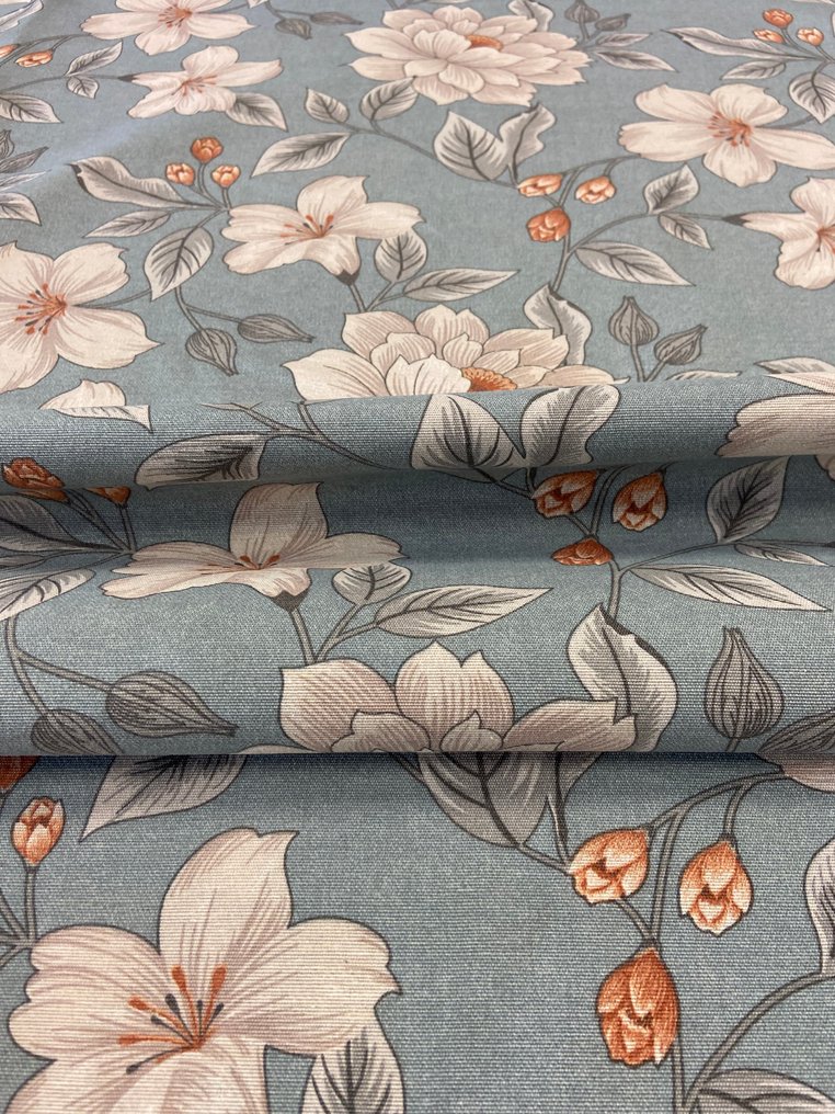 Tissu élégant et délicat avec un motif de pivoine en fleurs sur un fond bleu azur en double hauteur. - Textile - 280 cm - 280 cm #1.0