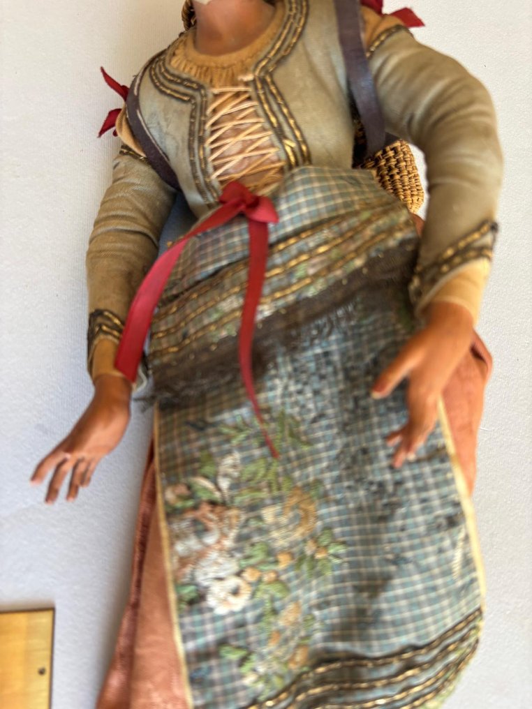 耶穌降生場景 (2) - 那不勒斯牧羊人和农妇 - 33厘米 - 陶器, 紡織品, 棉 #4.3