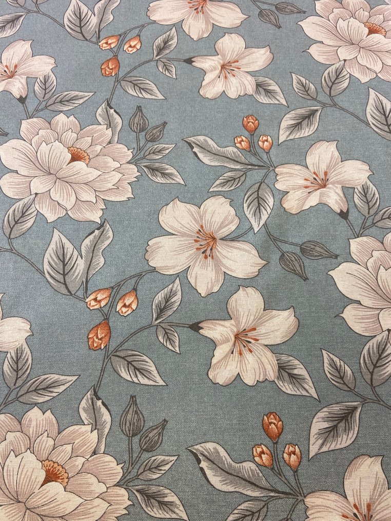 Tissu élégant et délicat avec un motif de pivoine en fleurs sur un fond bleu azur en double hauteur. - Textile - 280 cm - 280 cm #1.0
