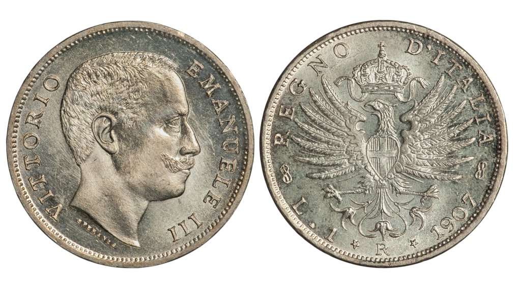 Ιταλία, Βασίλειο Vittorio Emanuele III. 1 Lira 1907 "Aquila Sabauda" #1.0