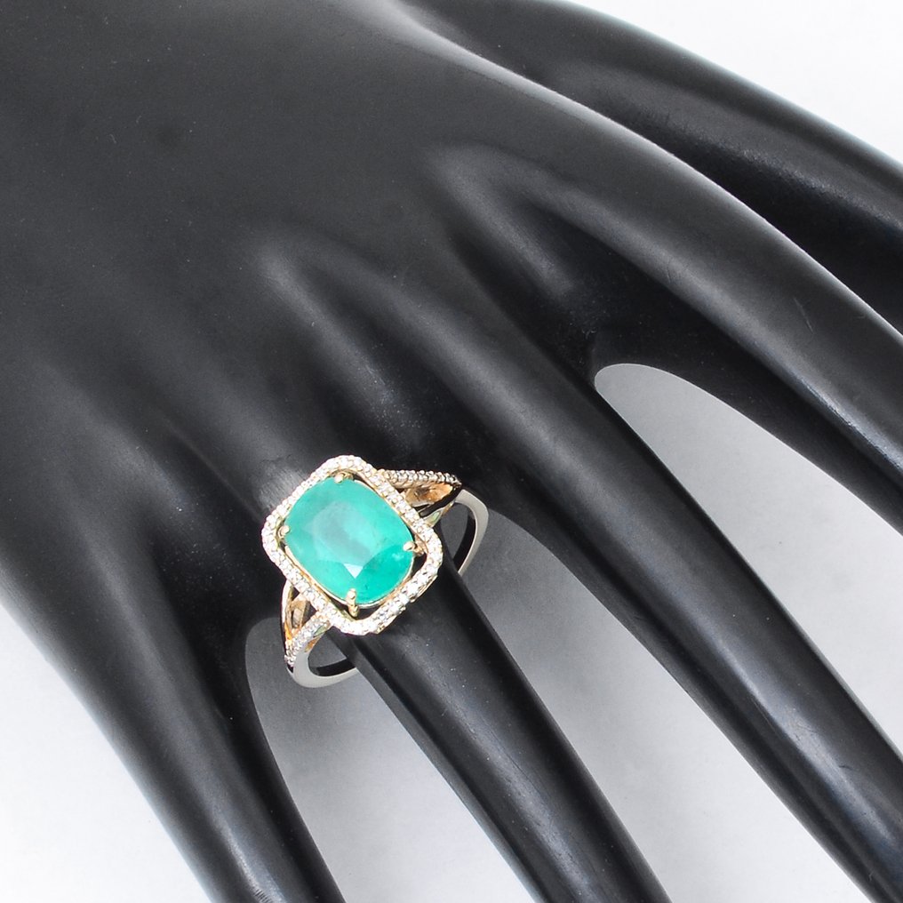 Nincs minimálár - Gyűrű - 14 kt. Sárga arany -  2.73ct. tw. Smaragd - Gyémánt #1.0