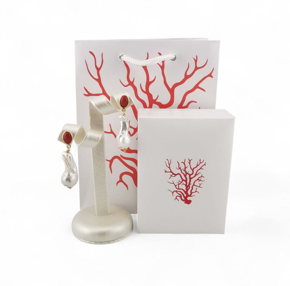 Κοράλλι - Ασημί - Σκουλαρίκια - Ιταλικό χειροτεχνία #3.2