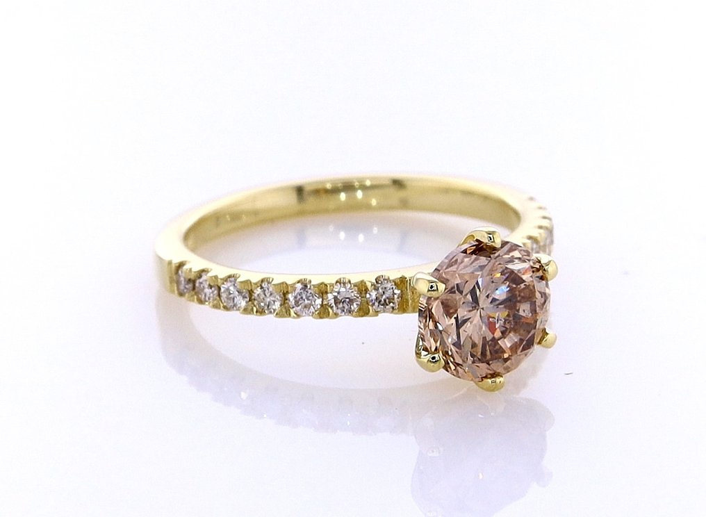 戒指 - 14K包金 黄金 - 1.18ct. tw. 钻石 (天然色彩的) - 钻石 #1.0