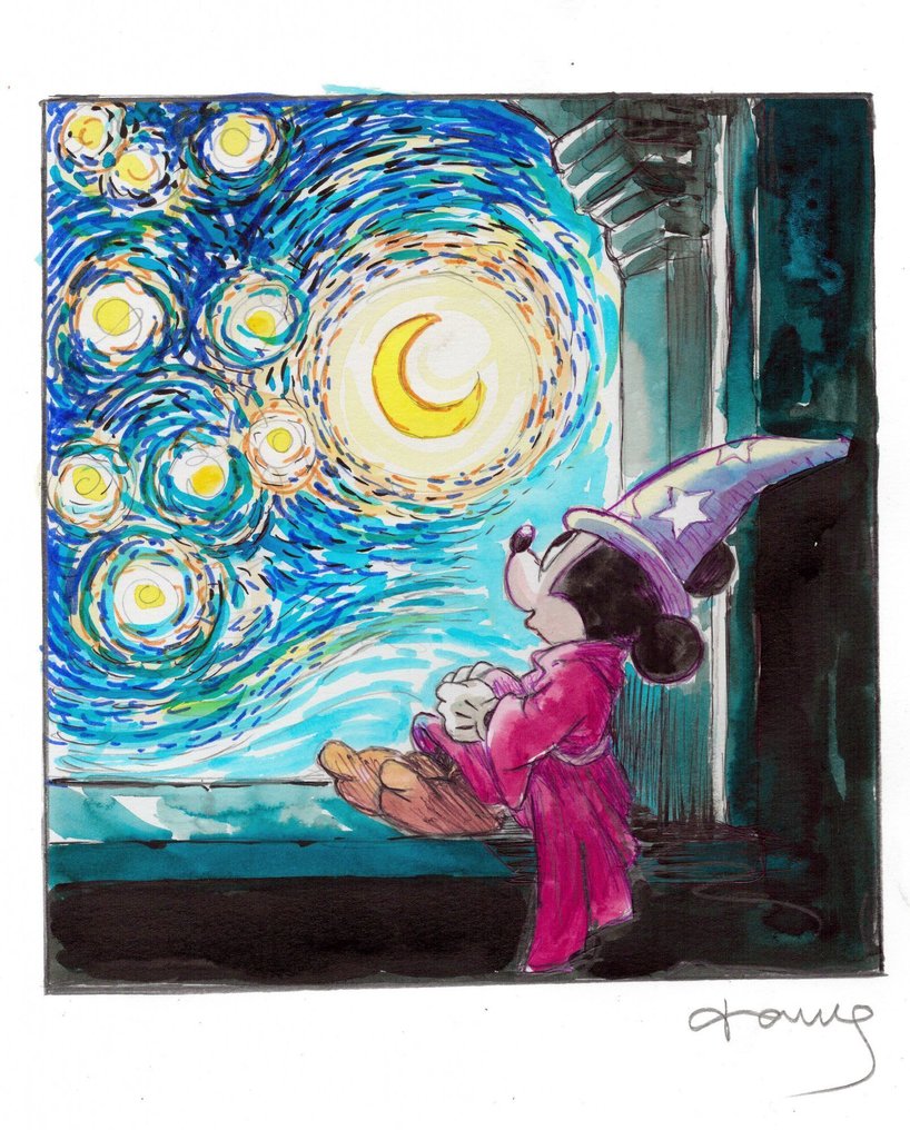 Tony Fernandez Eredeti műalkotás - Mickey Mouse as the Sorcerer’s Apprentice Inspired by Van Gogh – Hand Signed #4.3