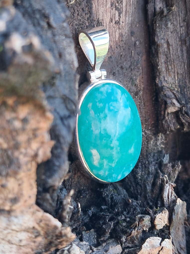 925纯银珠宝，配以高品质Amazzonite，独一无二的作品 - 高度: 35 mm - 闊度: 18 mm- 8.4 g - (1) #1.0