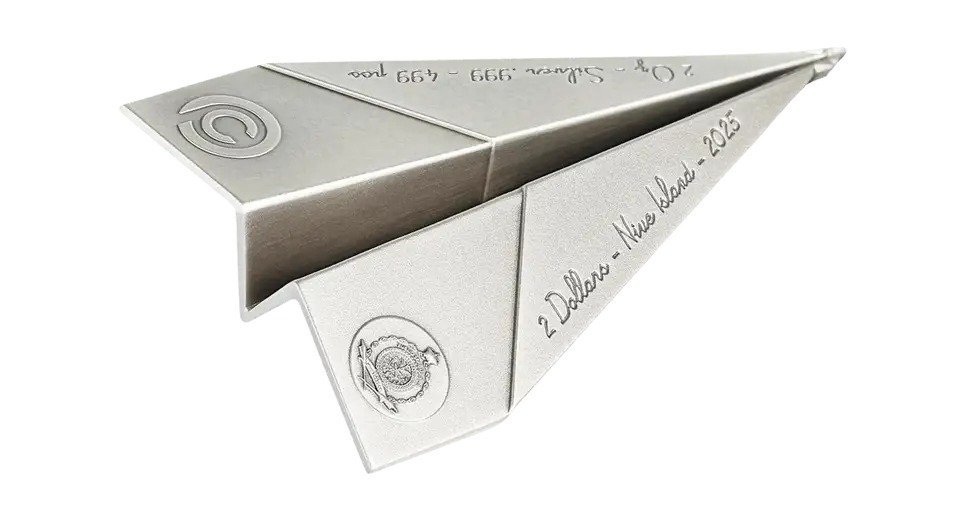 Niue. 2 Dollars 2025 2 oz Silver Paper Airplane-Shaped #1.0