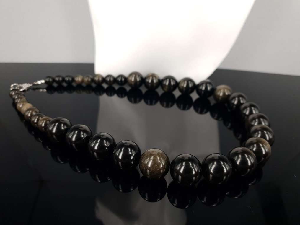 Μεγάλη Κολιέ από φυσικό μαύρο χρυσό obsidian / Δωρεάν αποστολή - Αλυσίδα #2.1
