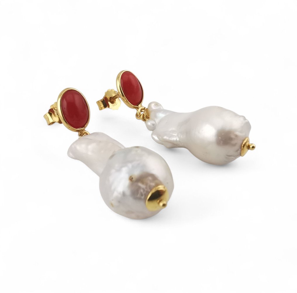 Κοράλλι - Ασημί - Σκουλαρίκια - Ιταλικό χειροτεχνία #1.0