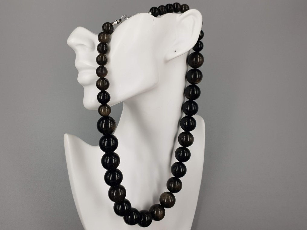 Μεγάλη Κολιέ από φυσικό μαύρο χρυσό obsidian / Δωρεάν αποστολή - Αλυσίδα #3.2