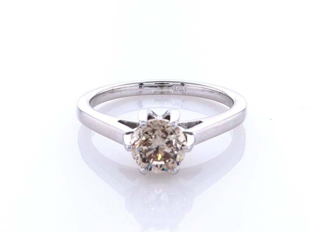 戒指 - 14K包金 白金 -  1.01ct. tw. 钻石 (天然色彩的) #1.0