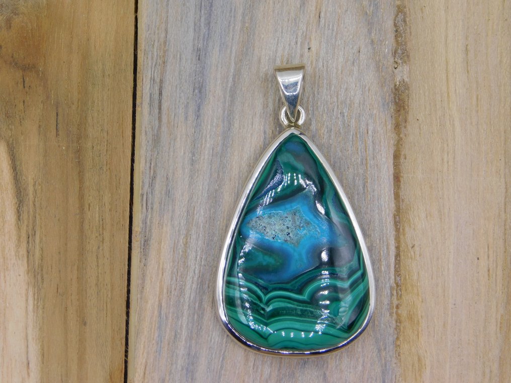 925 silver jewelry with Malachite and Crisocolla, top quality, one-of-a-kind piece - Height: 45 mm - Width: 27 mm- 18.4 g - (1) #1.0
