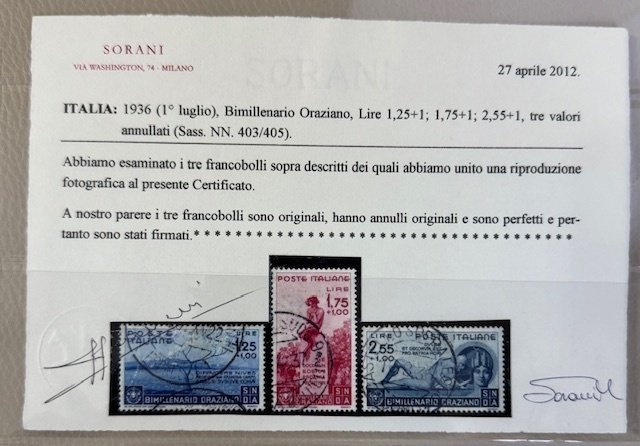 Olasz Királyság 1936 - Bimillenario Oraziano 3v használt - Sassone N. 403/405 #2.1