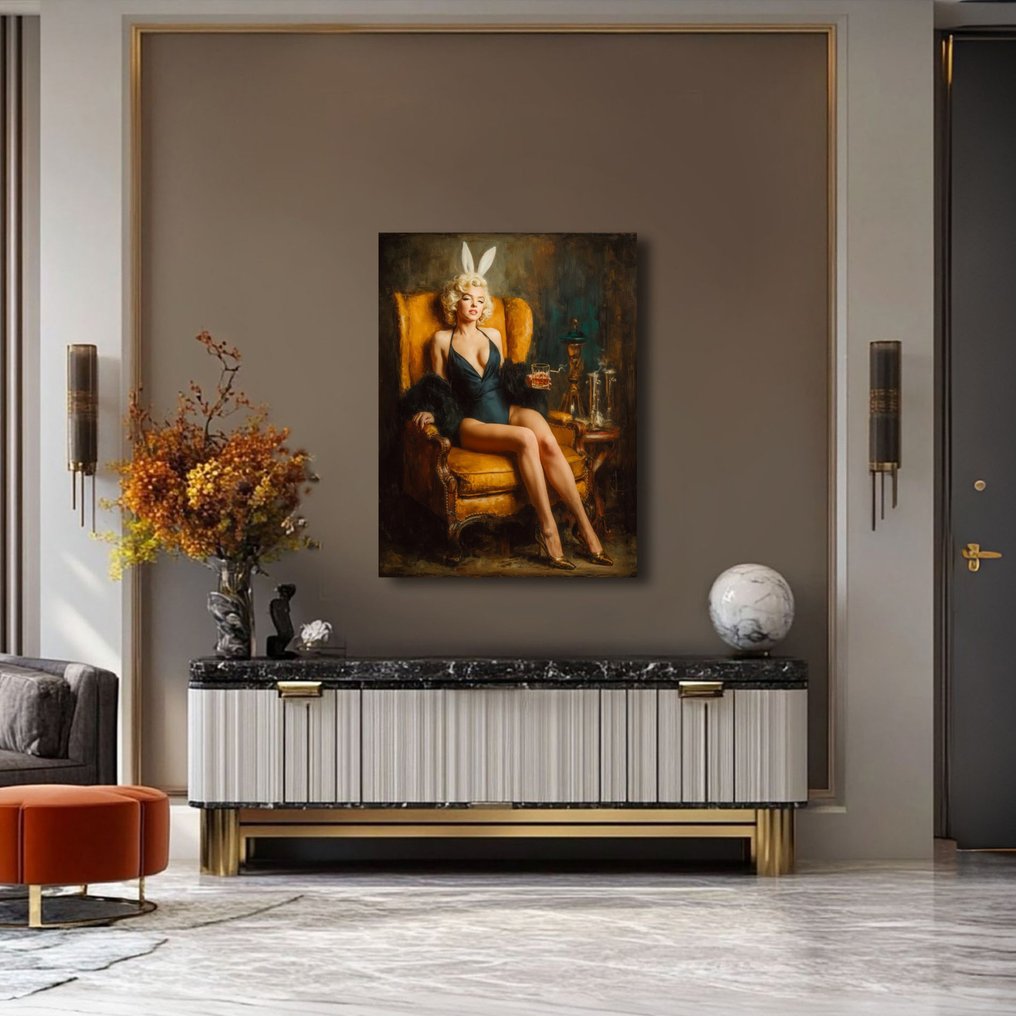 Canvas Fit - Alberto Ricardo - Marilyn Monroe – Sofisticación dorada con copa y orejas de conejo #1.0
