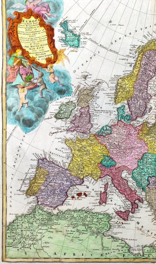 Ευρώπη - Ισλανδία, Γερμανία, Ιταλία, Ισπανία, Ολλανδία, Βέλγιο, Σκανδιναβία, Πολωνία, Γαλλία, Μέση Ανατολή; Johann Baptist HOMANN - Stereographic Projection of Europe - 1721-1750 #1.0